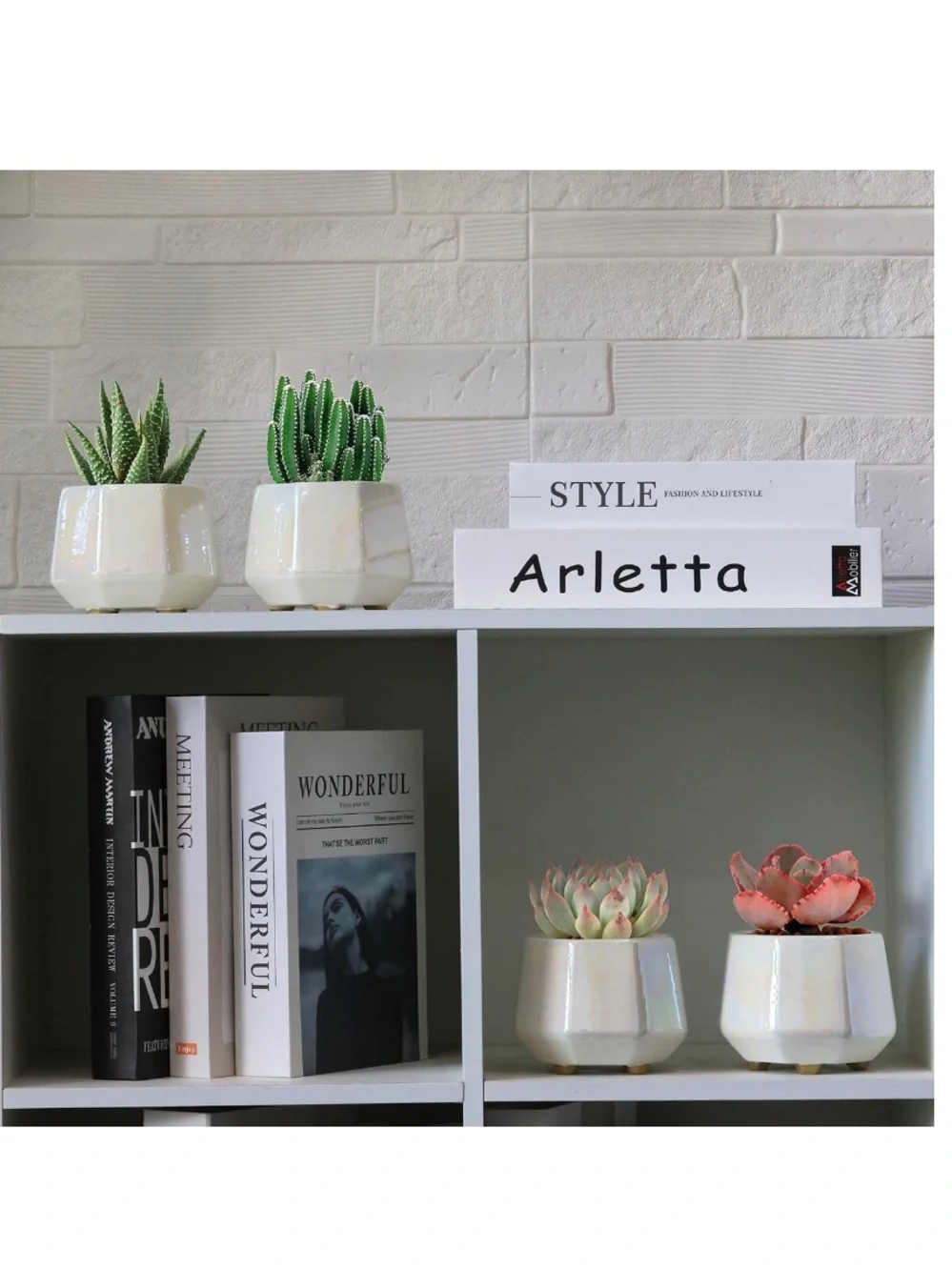Pearl Glaze Ceramic Geometric Planter - Modern Home Accent